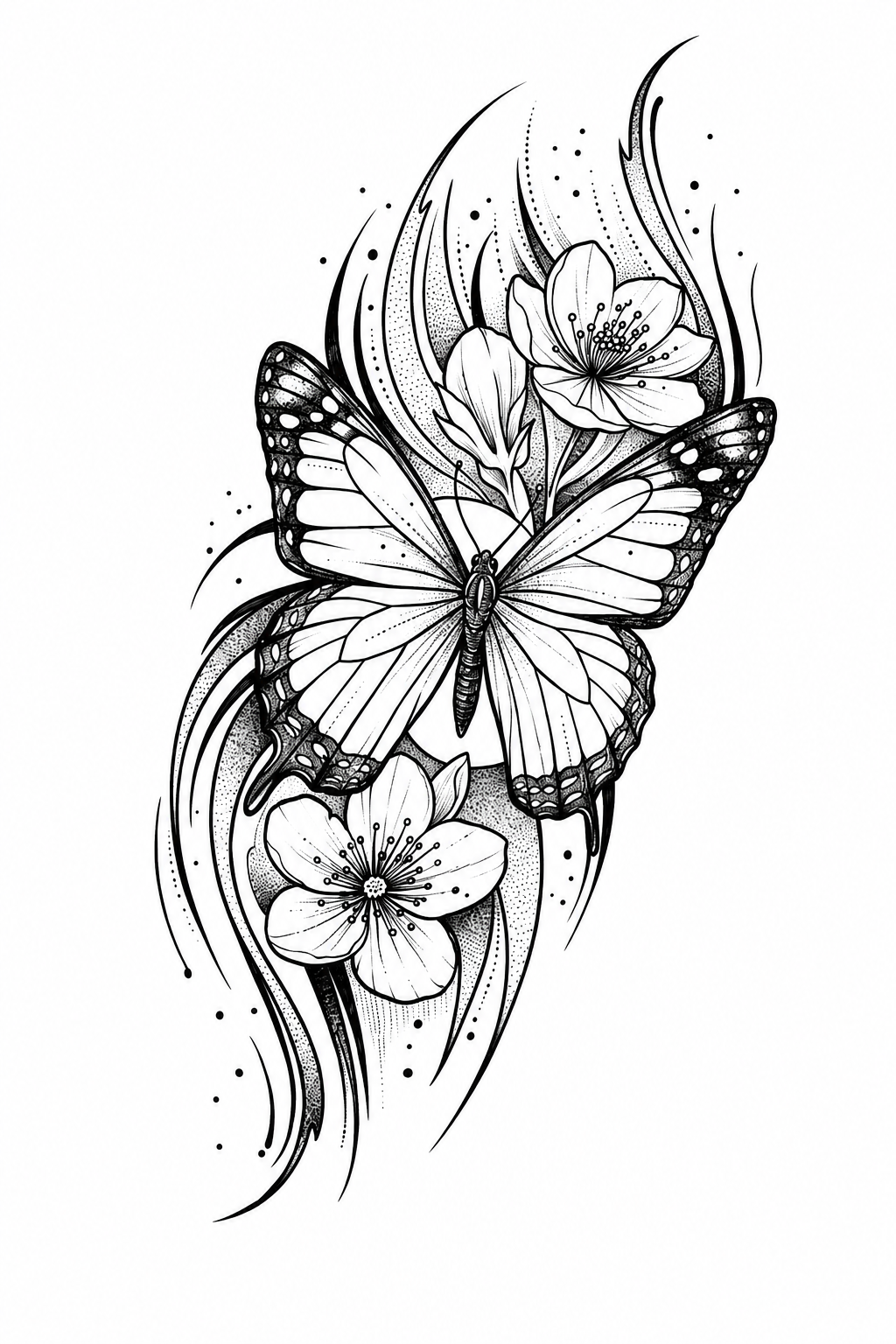Mariposa y dos flores - tatuaje semipermanente AJ Novedades