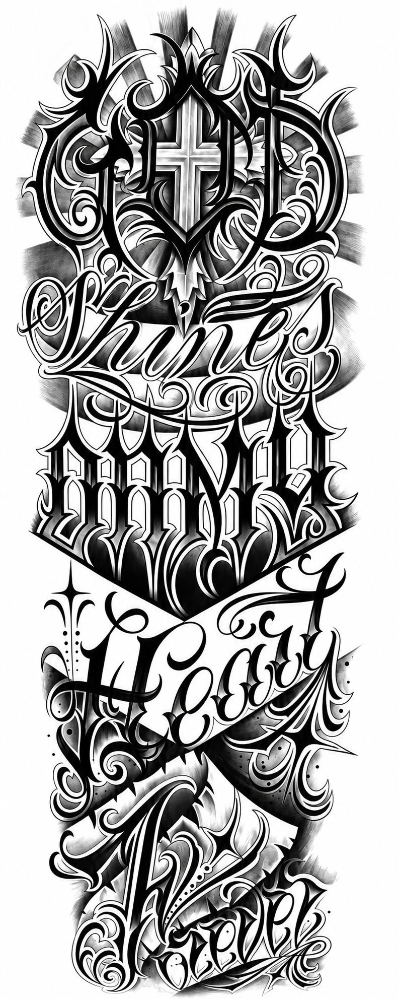 Cruz letrerin - tatuaje semipermanente brazo completo