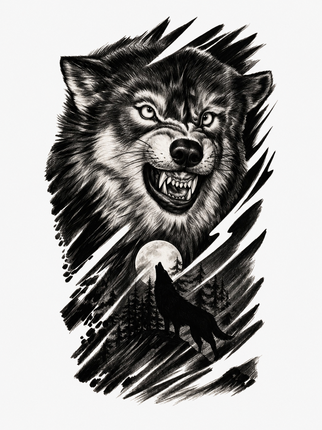 Familia y Lobo Salvaje y Luna - tatuaje semipermanente Línea Clásica AJ Novedades