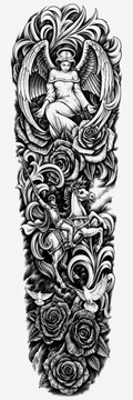 Arcángel y 4 rosas - tatuaje semipermanente brazo completo