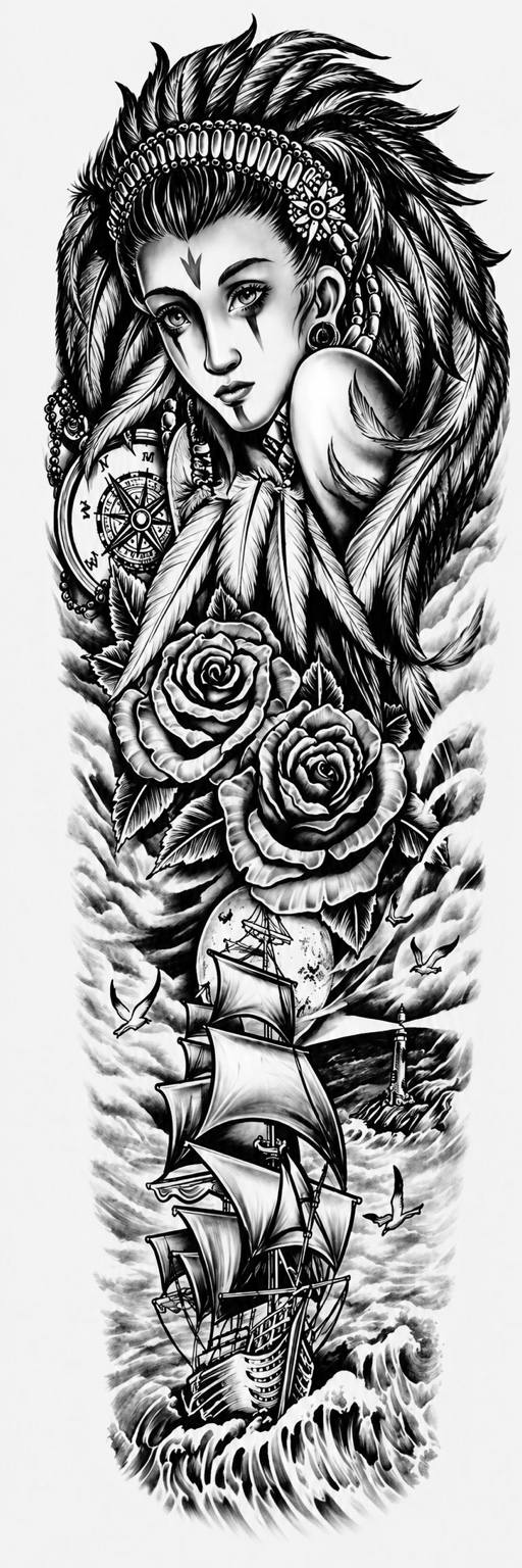 India y rosas - tatuaje semipermanente brazo completo