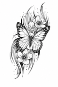 Mariposa y dos flores - tatuaje semipermanente AJ Novedades
