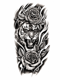 Tigre y Dos Rosas - tatuaje semipermanente Línea Clásica AJ Novedades
