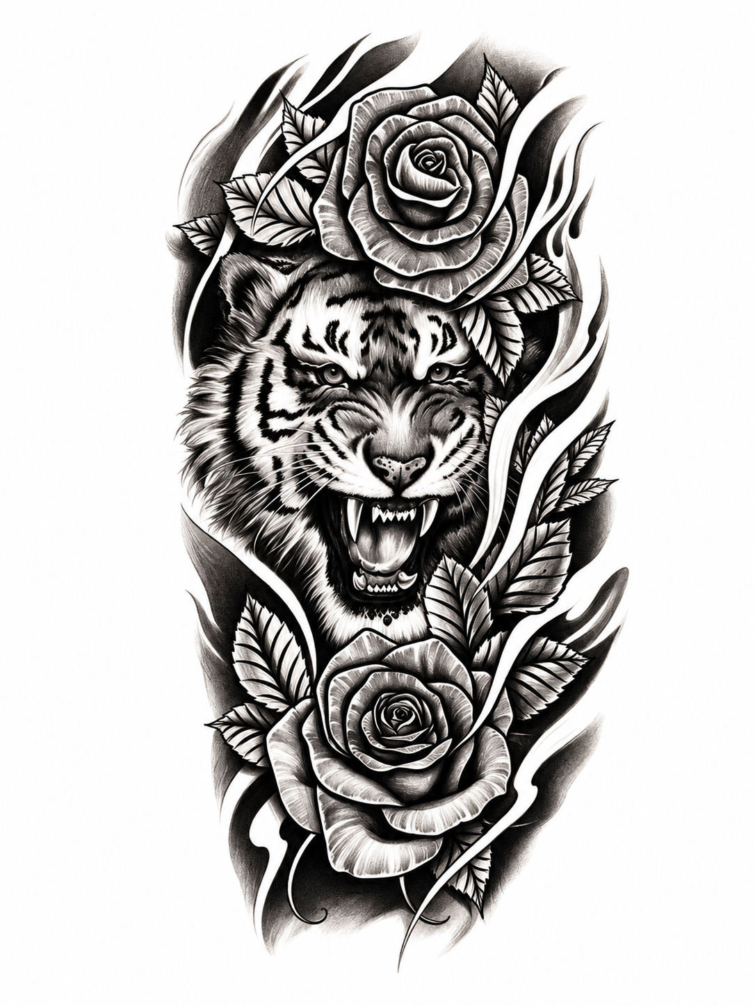Tigre y Dos Rosas - tatuaje semipermanente Línea Clásica AJ Novedades