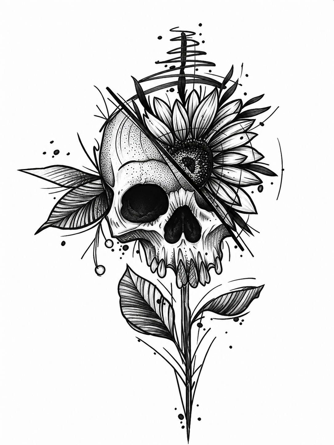 Cráneo/Flor - tatuaje semipermanente Línea Clásica AJ Novedades