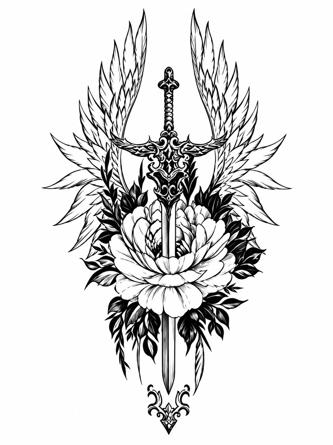 Espada con Alas - tatuaje semipermanente Línea Clásica AJ Novedades