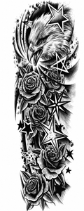 Águila y 5 rosas - tatuaje semipermanente brazo completo
