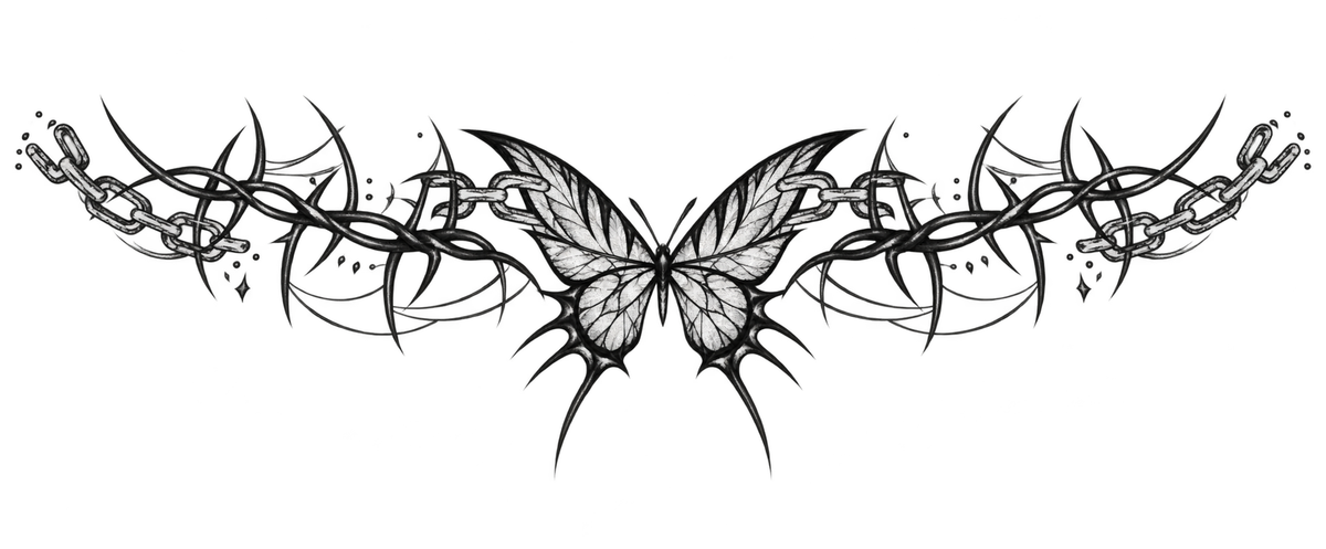 Mariposa y púas - tatuaje semipermanente AJ Novedades