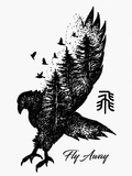 Ave y tres árboles - tatuaje semipermanente Línea Clásica AJ Novedades