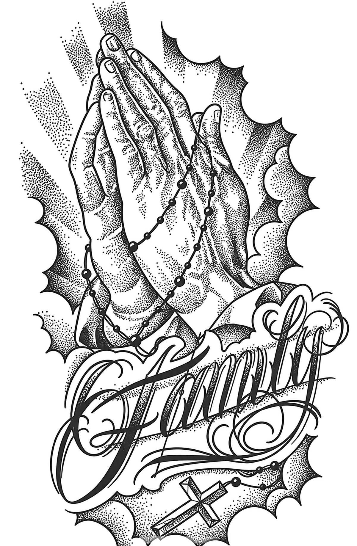 Family, Mano y Rosario - tatuaje semipermanente Línea Clásica AJ Novedades