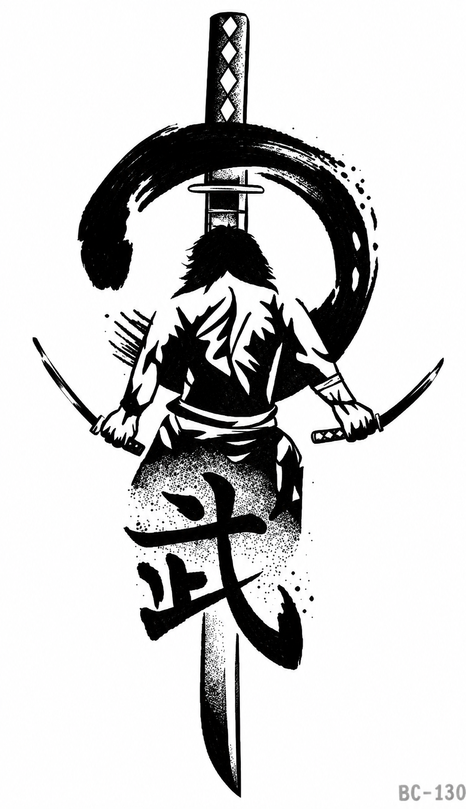 Samurai y espada - tatuaje semipermanente Línea Clásica AJ Novedades