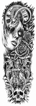Cabra y mujer - tatuaje semipermanente brazo completo