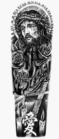 Jesús y dos rosas - brazo completo semipermanente Premium AJ Novedades