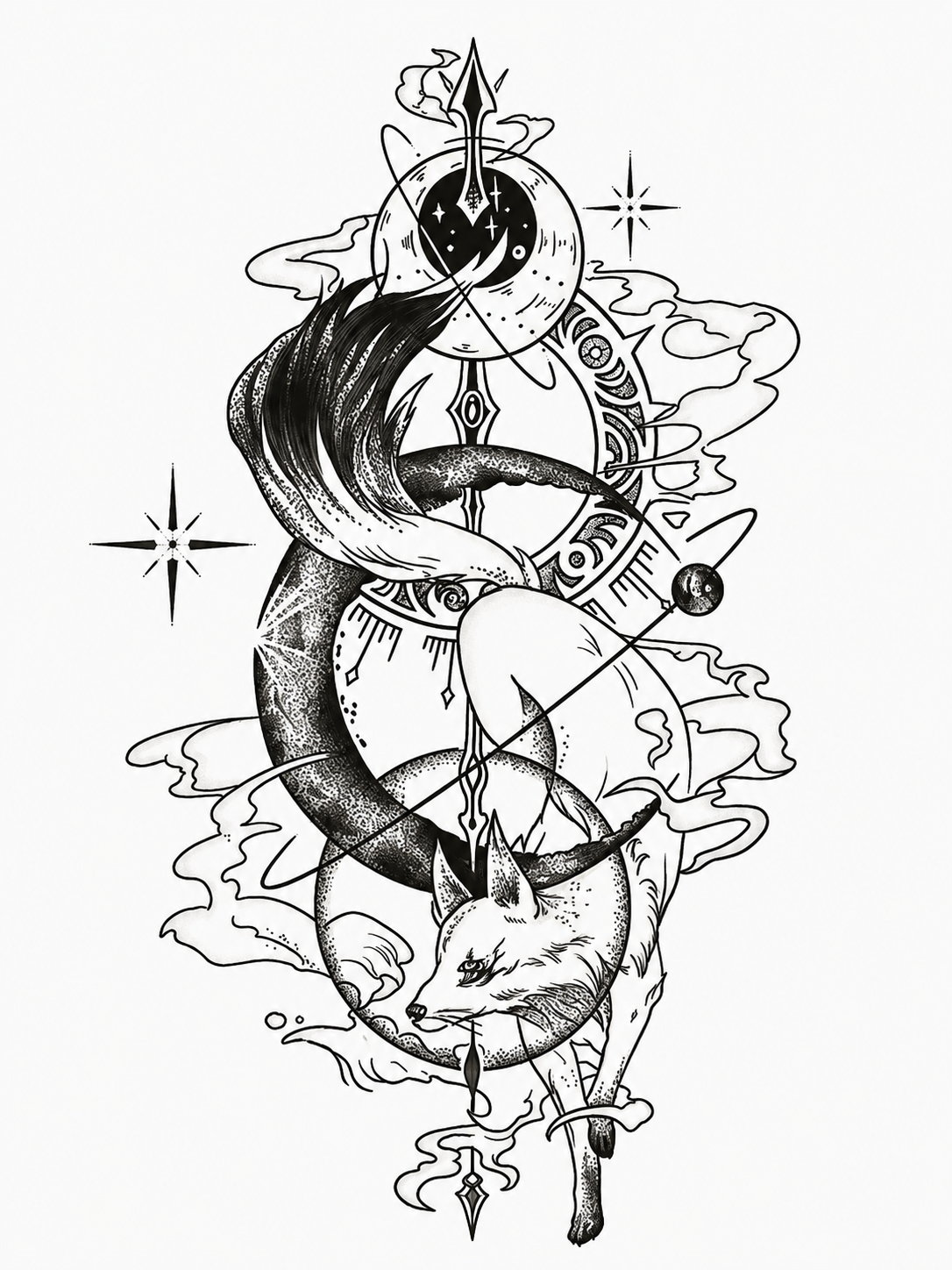 Zorro y Luna - tatuaje semipermanente Línea Clásica AJ Novedades