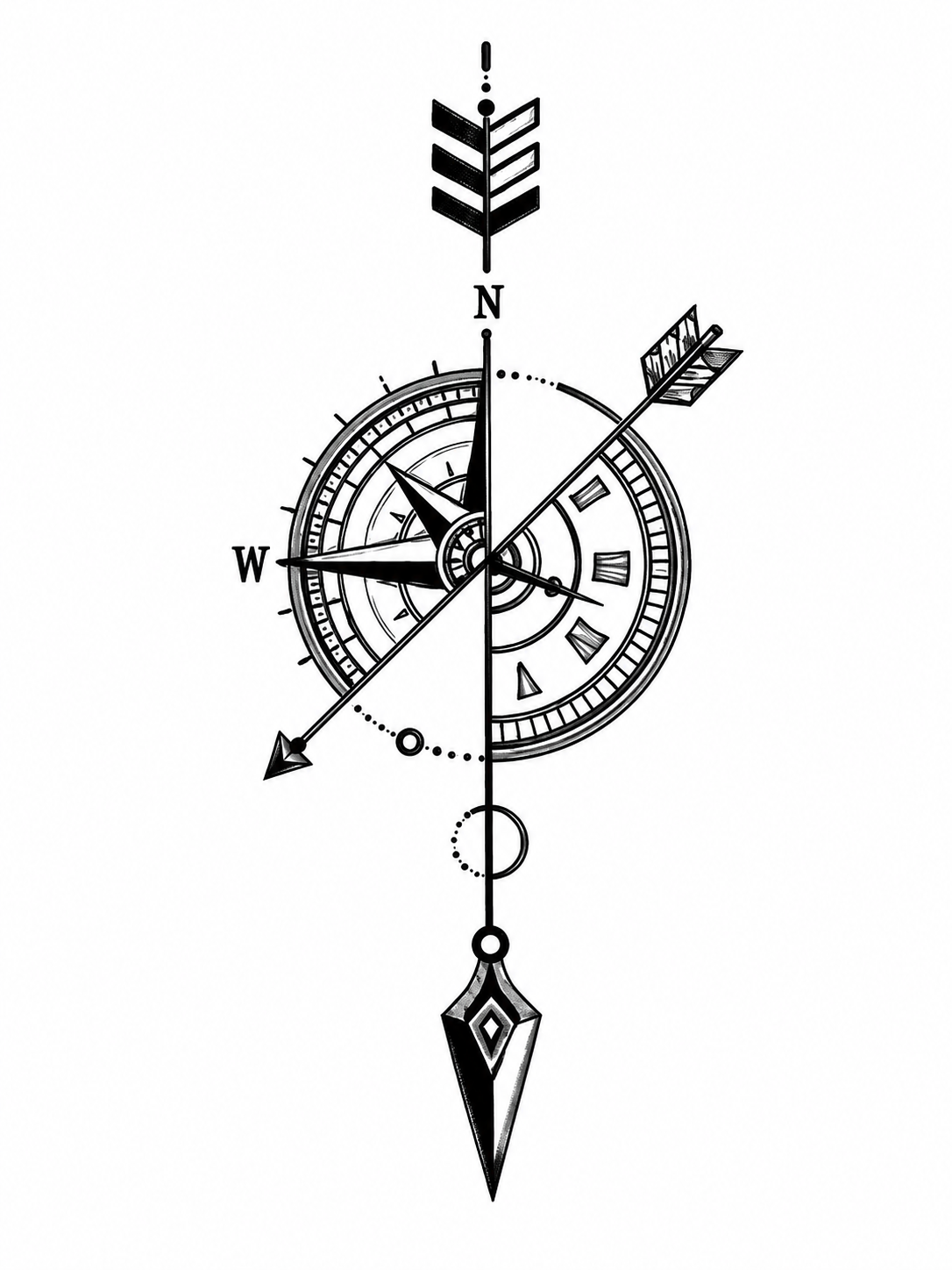 Brújula y flecha - tatuaje semipermanente Línea Clásica AJ Novedades