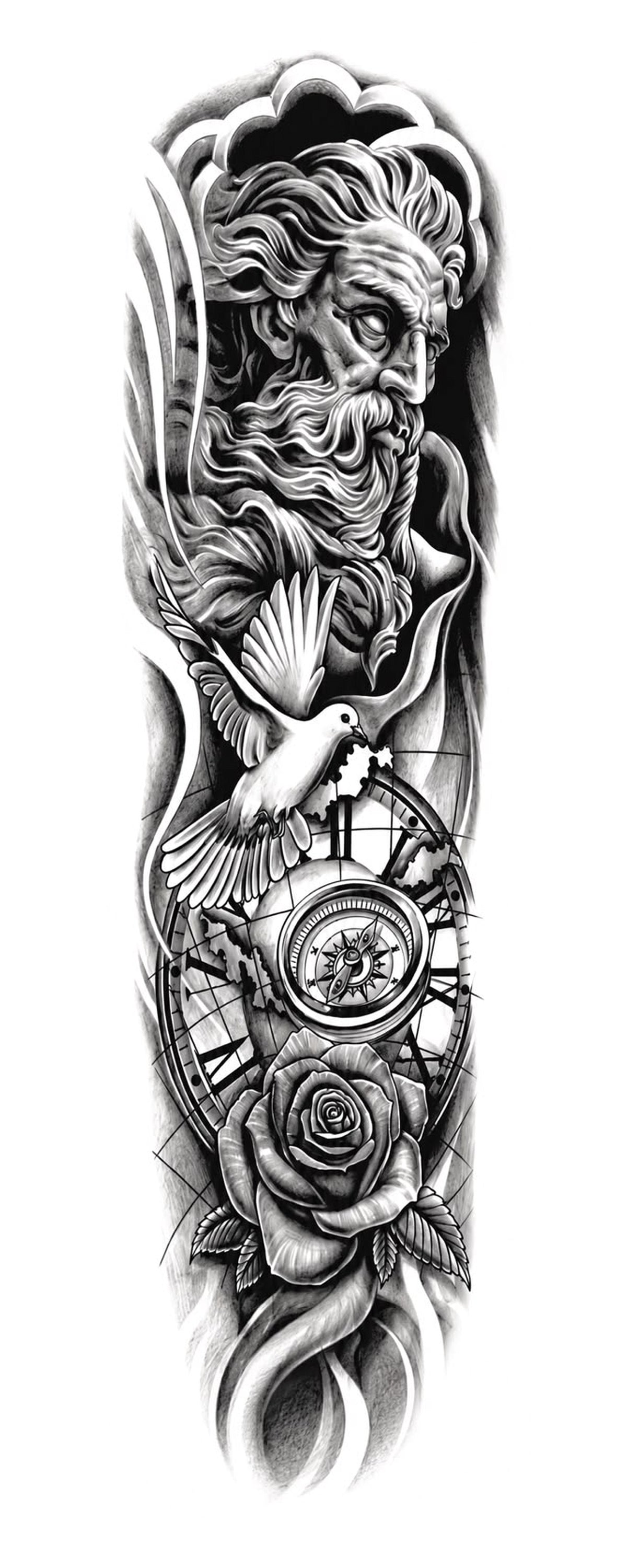 Zeus y Paloma - brazo completo semipermanente Premium AJ Novedades
