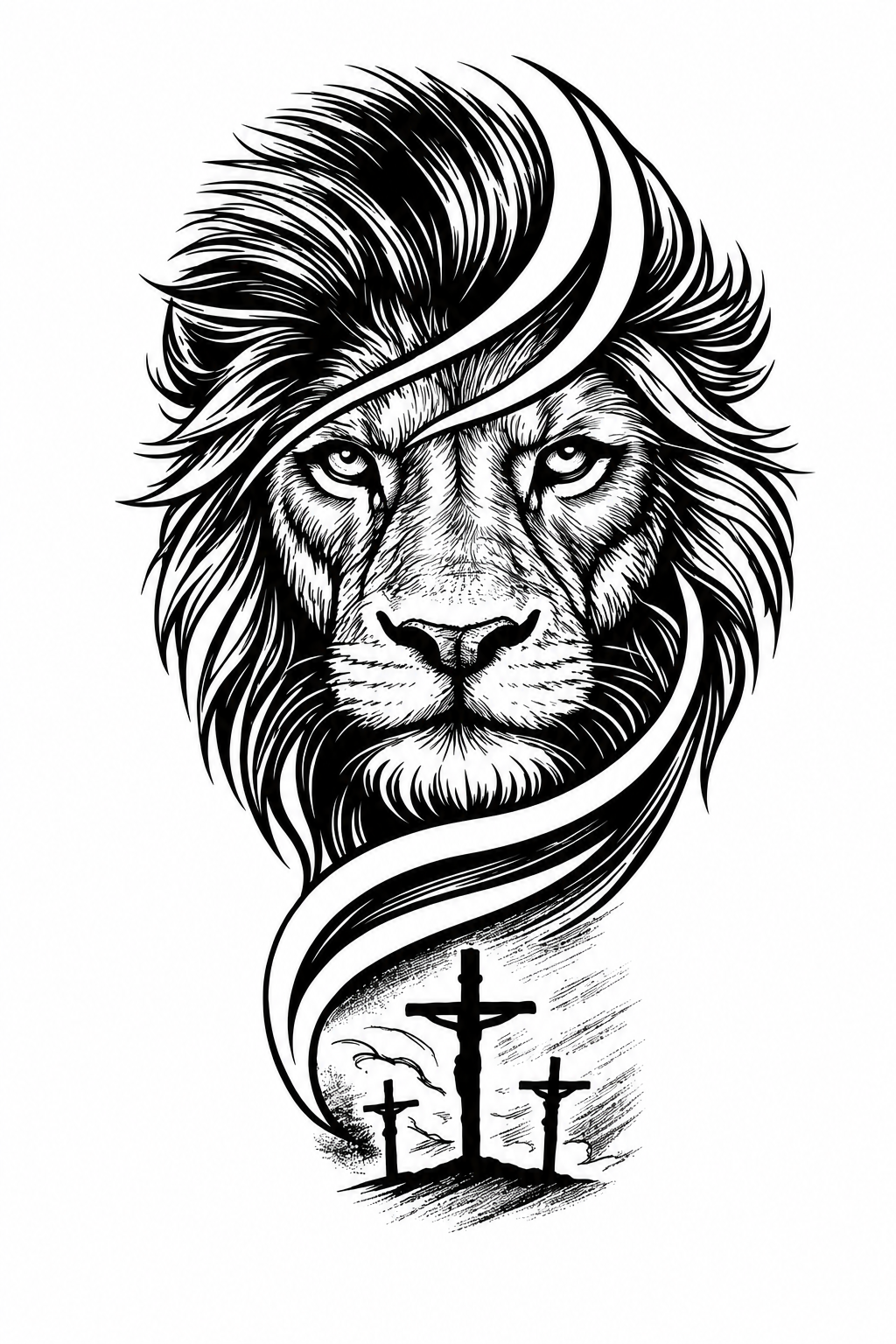 León y tres cruces - tatuaje semipermanente Premium AJ Novedades