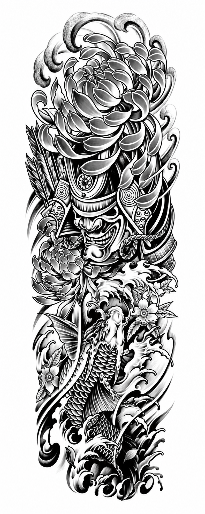 Samurai y Pez Koi - brazo completo semipermanente Premium AJ Novedades