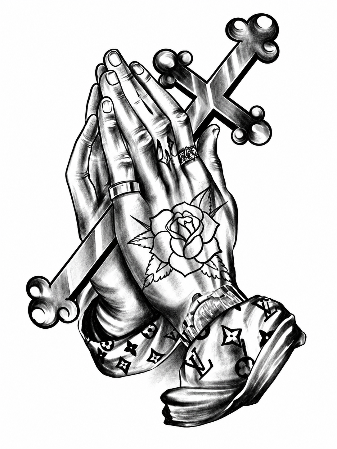 Mano sostiene cruz - tatuaje semipermanente Línea Clásica AJ Novedades