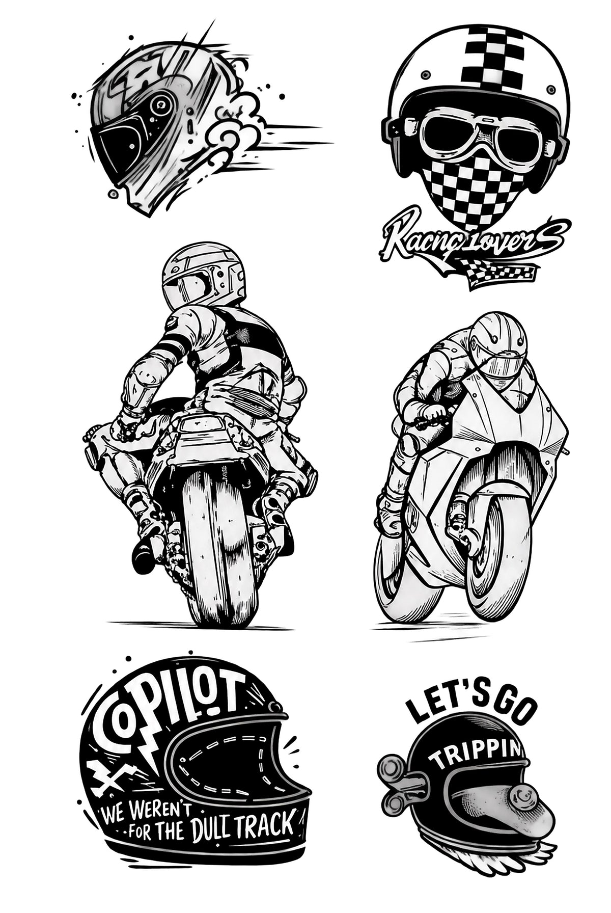 Motocicleta 6 en 1 - tatuaje semipermanente Línea Clásica AJ Novedades