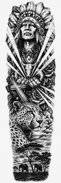 Indio y leopardo - tatuaje semipermanente brazo completo