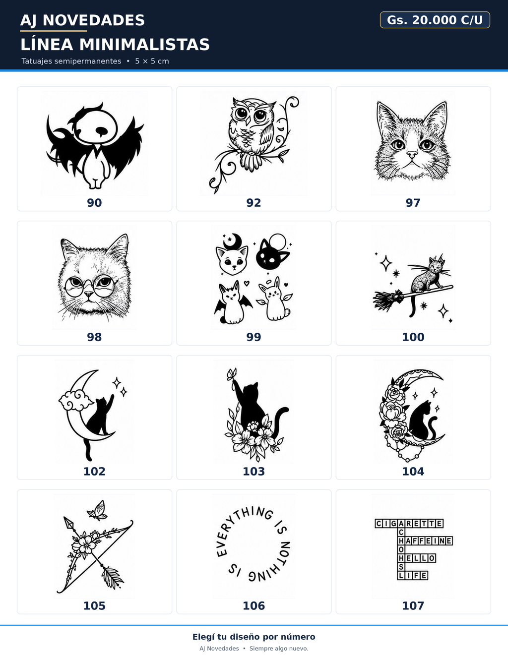 Catálogo tatuajes minimalistas AJ Novedades - hoja 2