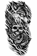 Lobo y calavera - tatuaje semipermanente Premium AJ Novedades