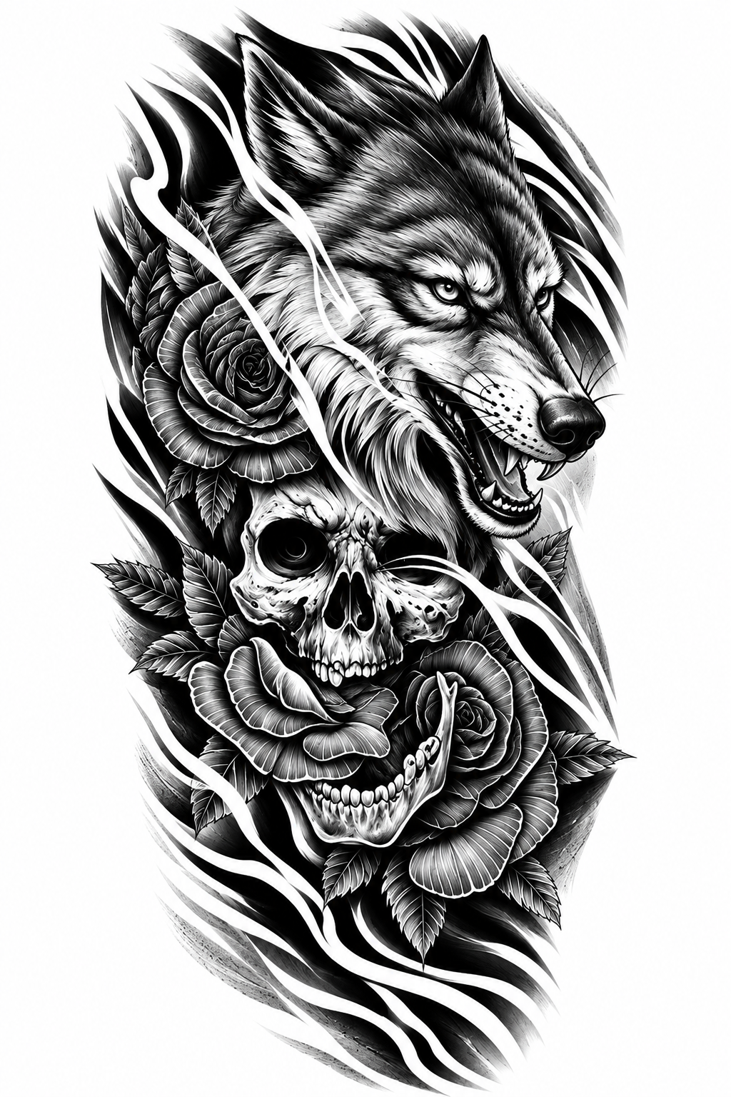 Lobo y calavera - tatuaje semipermanente Premium AJ Novedades