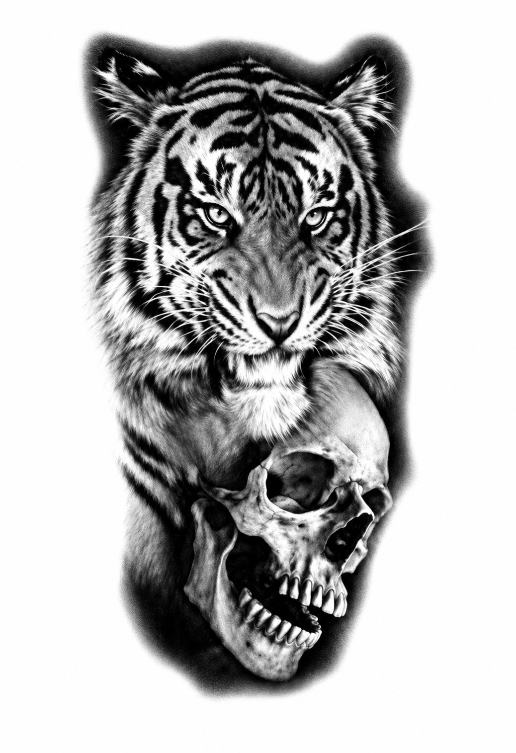 Tigre y Cráneo - tatuaje semipermanente Línea Clásica AJ Novedades