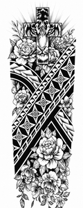 Cruz tigre tribal - tatuaje semipermanente brazo completo