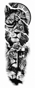 Dos Leones y Jesús - brazo completo semipermanente Premium AJ Novedades