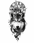 Lobo y tiempo - tatuaje semipermanente Premium AJ Novedades