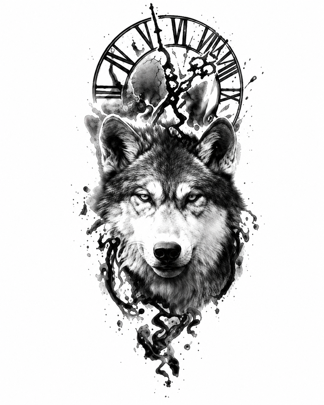 Lobo y tiempo - tatuaje semipermanente Premium AJ Novedades