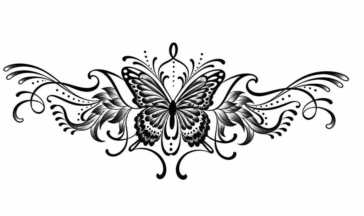 Mariposa hoja y líneas - tatuaje semipermanente AJ Novedades