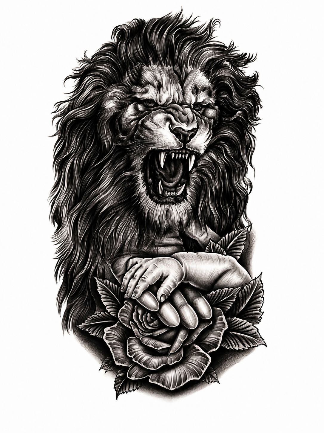León y Mano - tatuaje semipermanente Línea Clásica AJ Novedades