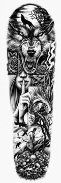 Lobo silencio - tatuaje semipermanente brazo completo