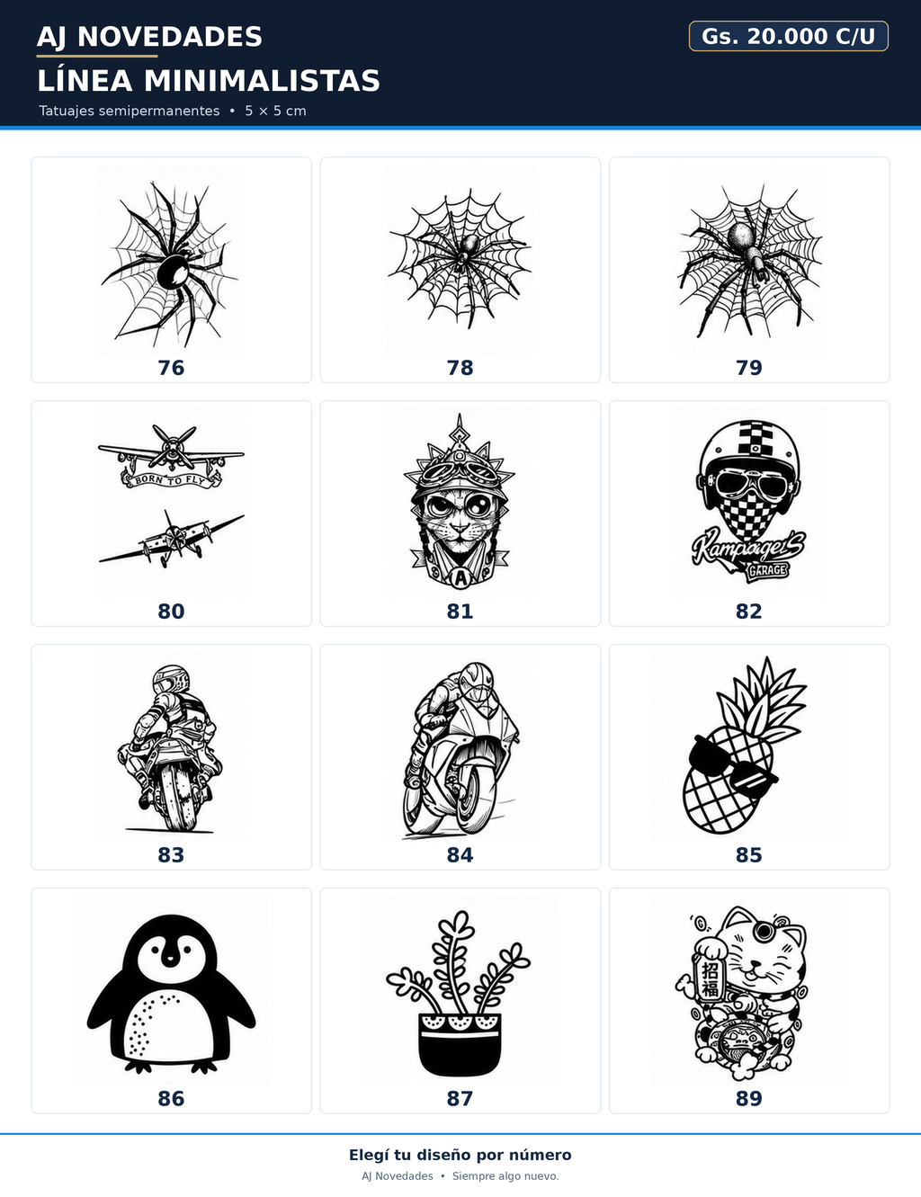 Catálogo tatuajes minimalistas AJ Novedades - hoja 3