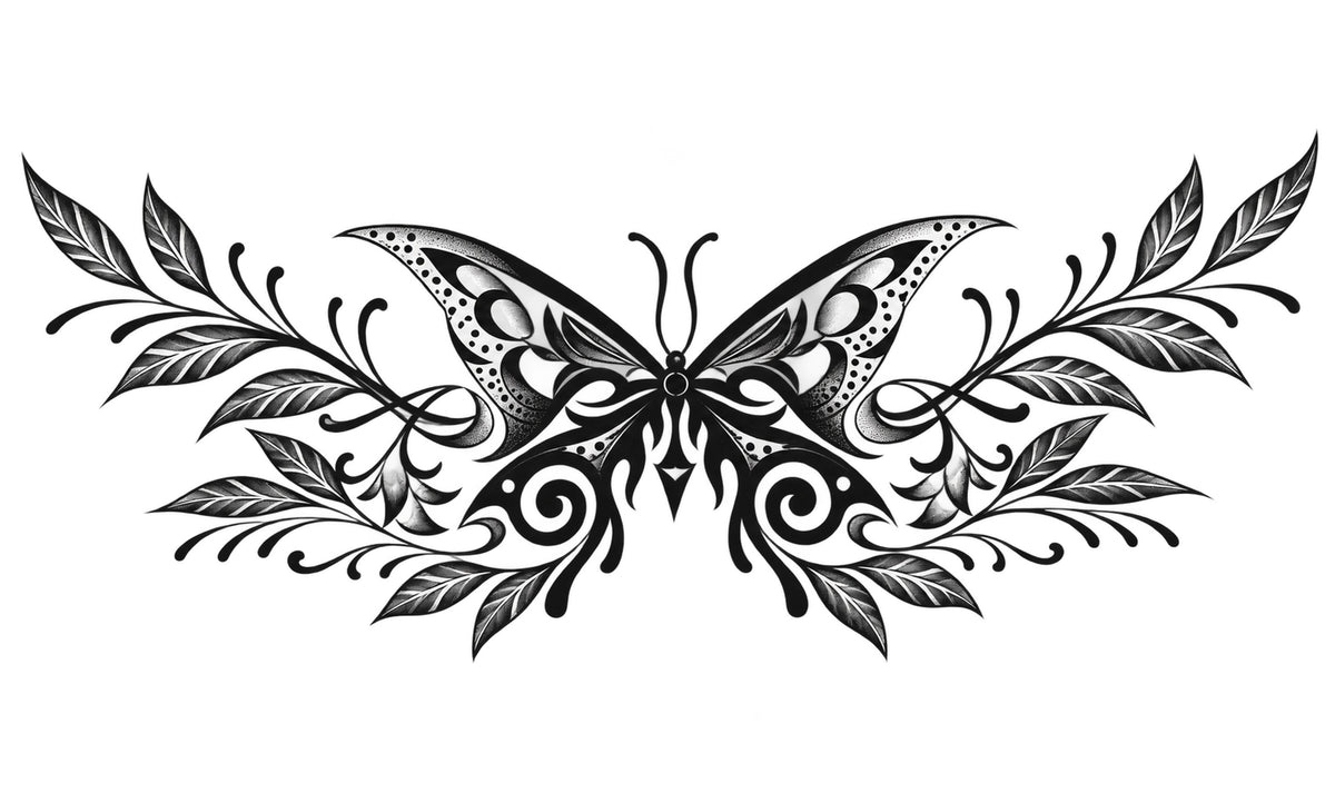 Mariposa y hojas - tatuaje semipermanente AJ Novedades