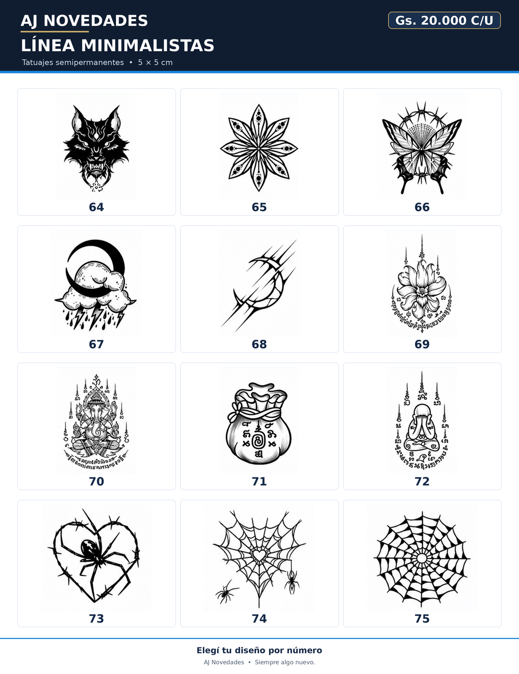 Catálogo tatuajes minimalistas AJ Novedades - hoja 4