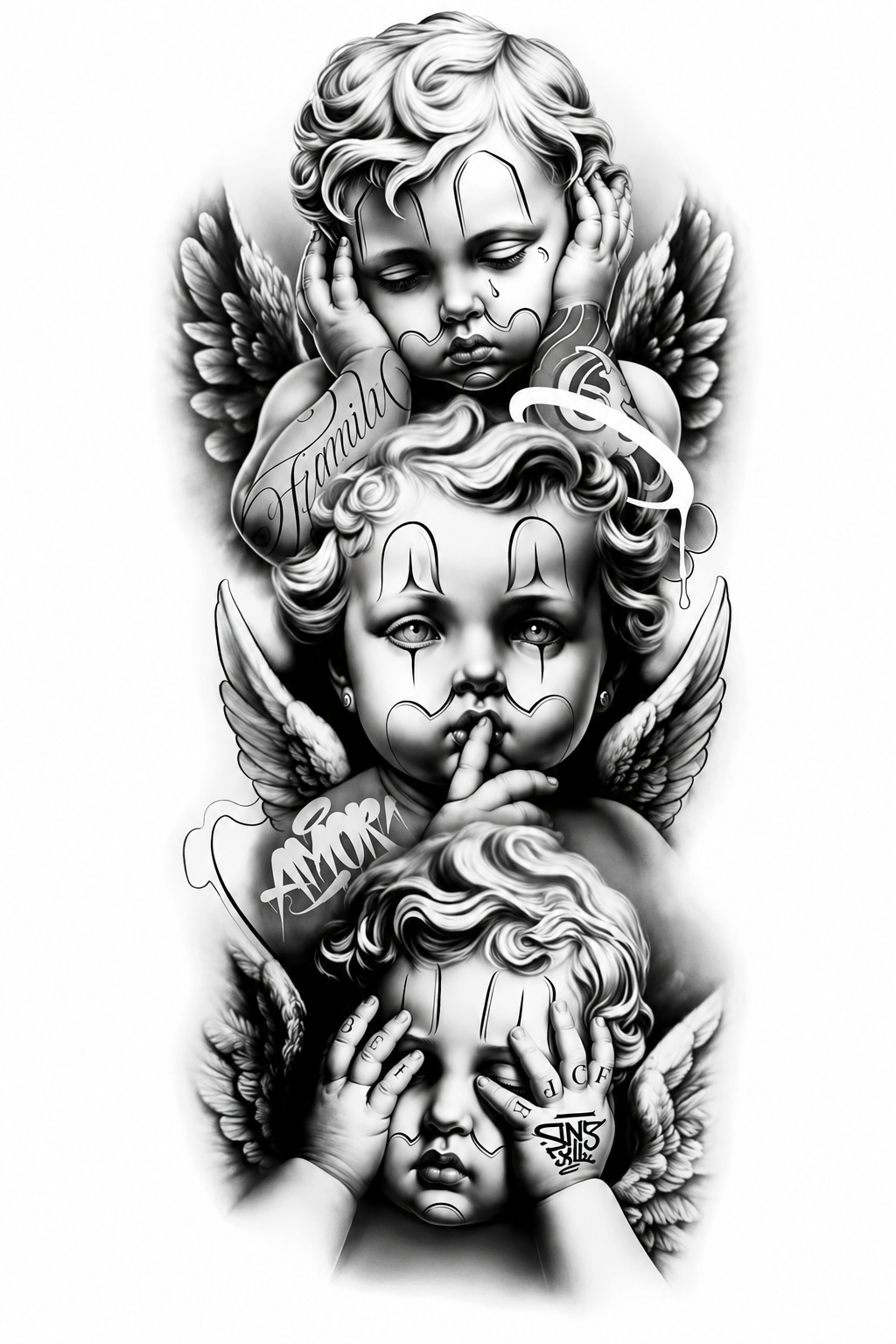 Tres ángeles - tatuaje semipermanente Premium AJ Novedades