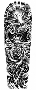 Paloma y ojo - tatuaje semipermanente brazo completo