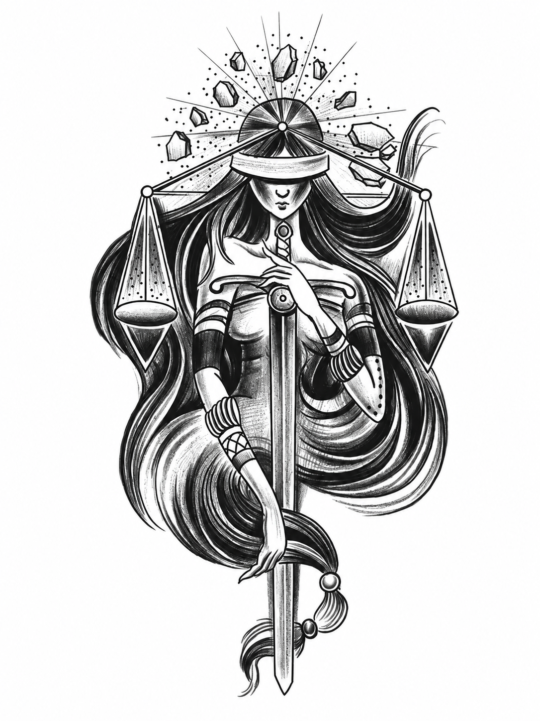 Diosa de la Justicia - tatuaje semipermanente Línea Clásica AJ Novedades