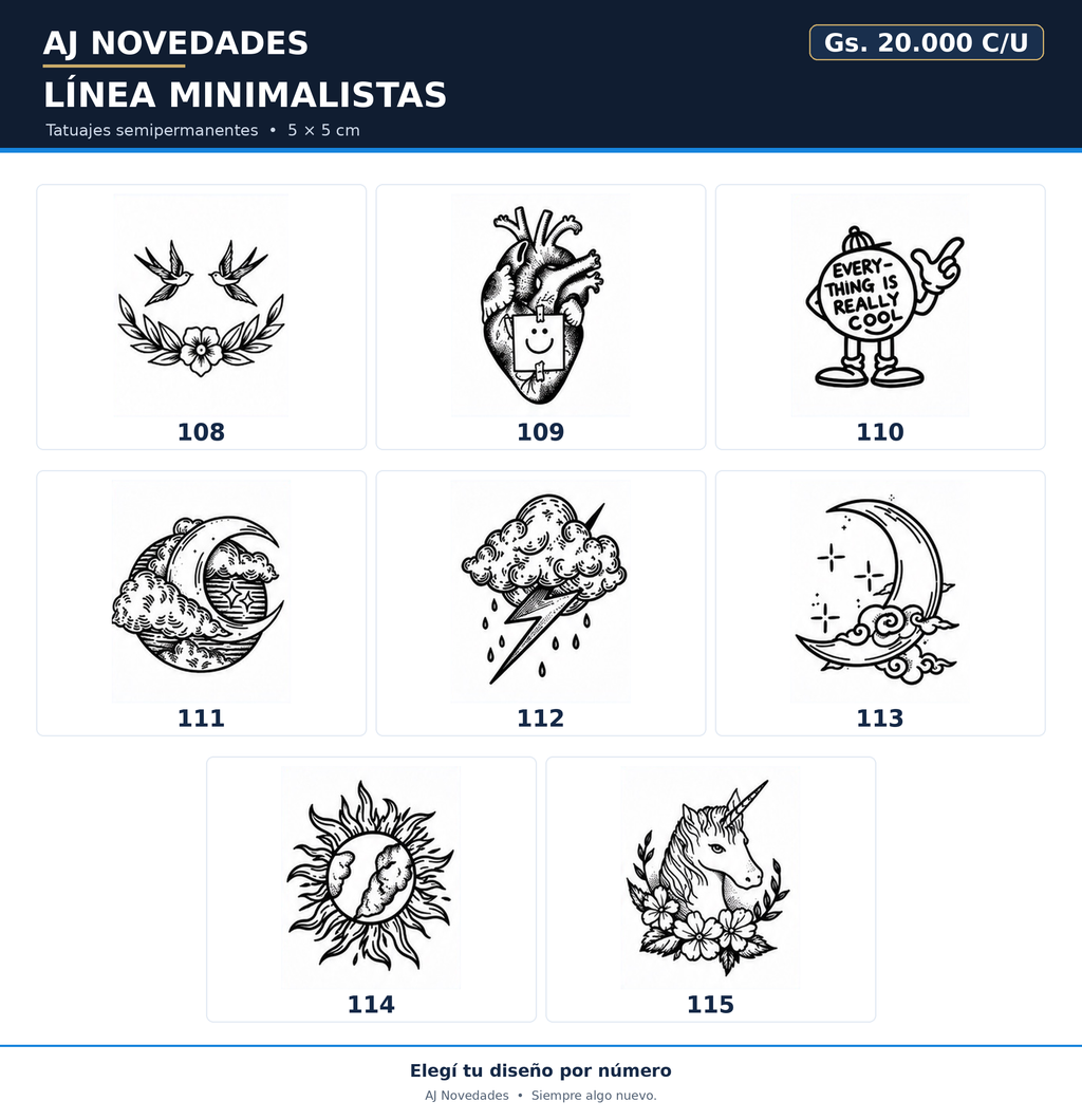Catálogo tatuajes minimalistas AJ Novedades - hoja 1