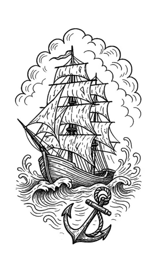 Barco y ancla - tatuaje semipermanente Premium AJ Novedades